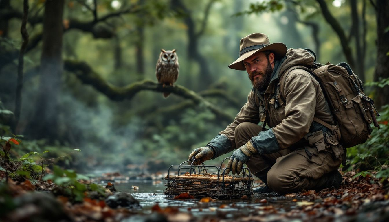 An illustration depicting humane wildlife trapping ethics.