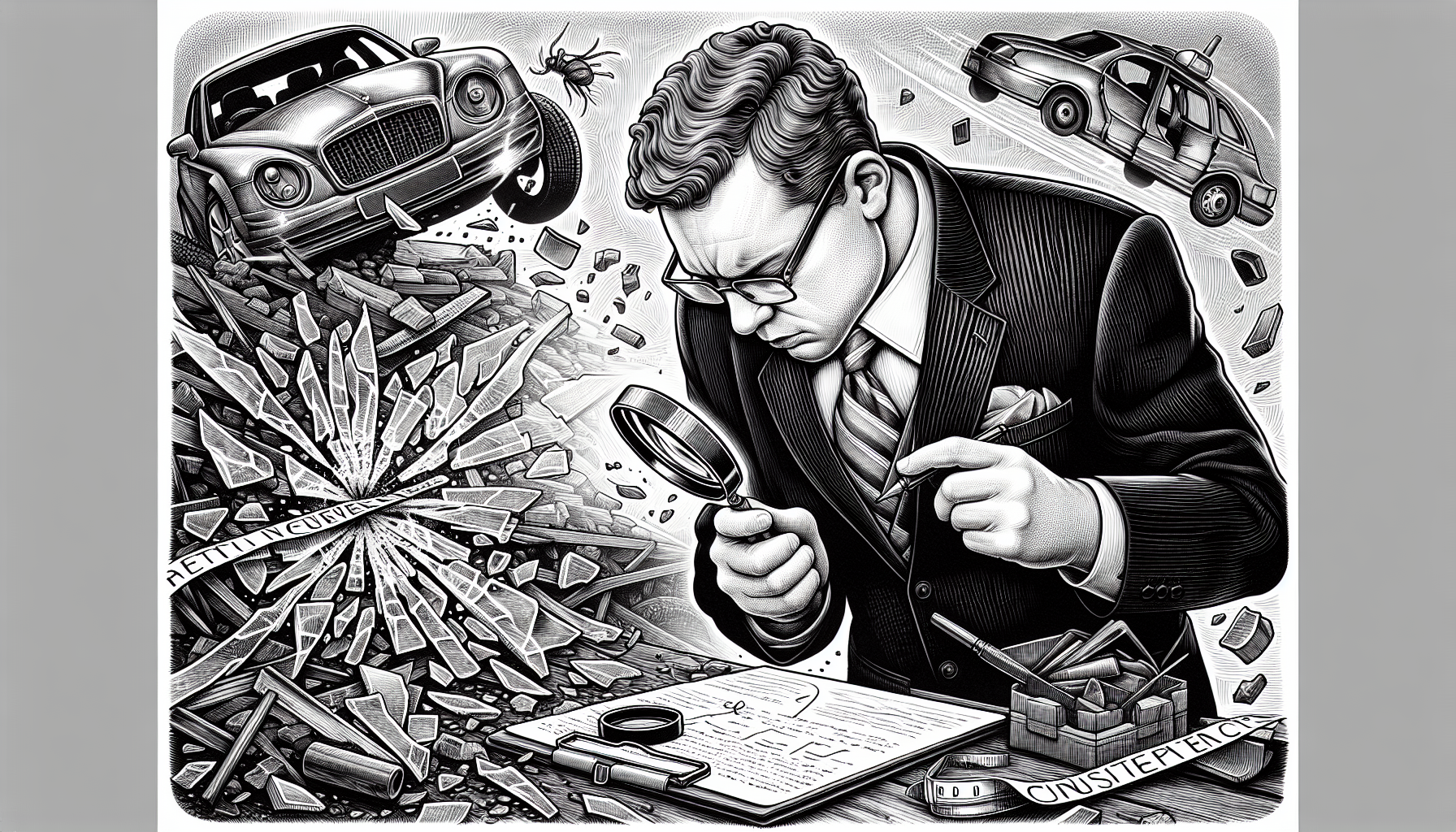 Illustration of a personal injury lawyer investigating an accident scene