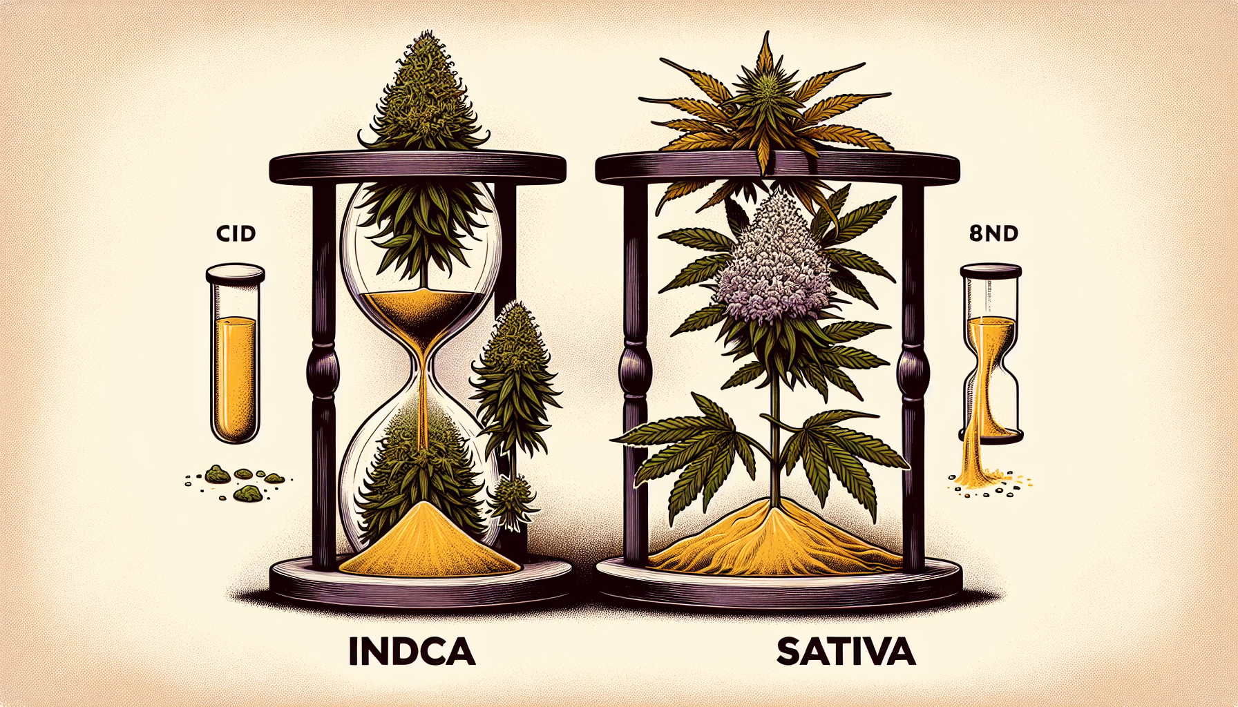 Illustration comparing flowering phases of indica and sativa strains