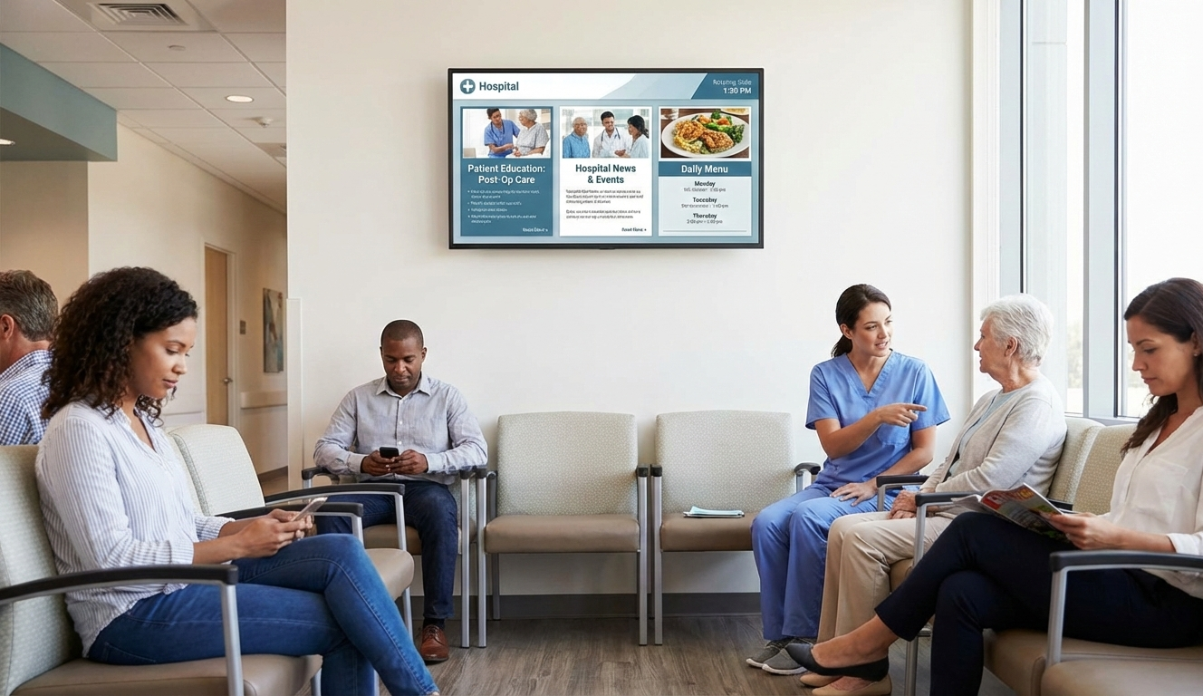 makes digital signage software for hospitals truly hospital-ready                                                                                                                                                                                       digital signage for hospitals   healthcare facilities  digital signage solutions digital signage solutions    communicate 0/3–6 important information 0/1–2 platform 11/5–12 visitors  facility 9/14–47 providing clear directions  critical information 0/1–4 inappropriate content 0/1–2 clear directions 0/1–2 update content 2/1–3 real time updates 0/2–5 wait times 5/4–10 ms teams content strategy 0/1–2 customer satisfaction 0/1 boost sales 0/1 doctor's offices 0/1–3 improving communication 2/1–3 digital signage player 0/4–18 display information  appointment reminders 0/1–2 employee engagement 0/1–3 real time data 0/1–3 create content 0/1–2 content ideas