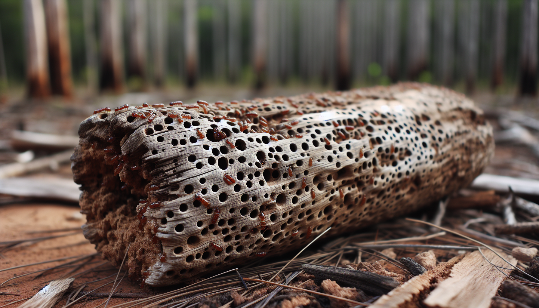 Illustration of termite exit holes in wood