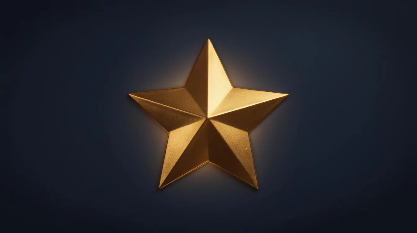 A glowing golden star emblem stands out against a dark navy blue background, symbolizing hope and ambition for the England squad as they prepare for major tournaments like the World Cup. This enduring symbol represents the spirit of English football and the excitement of fans supporting their team.