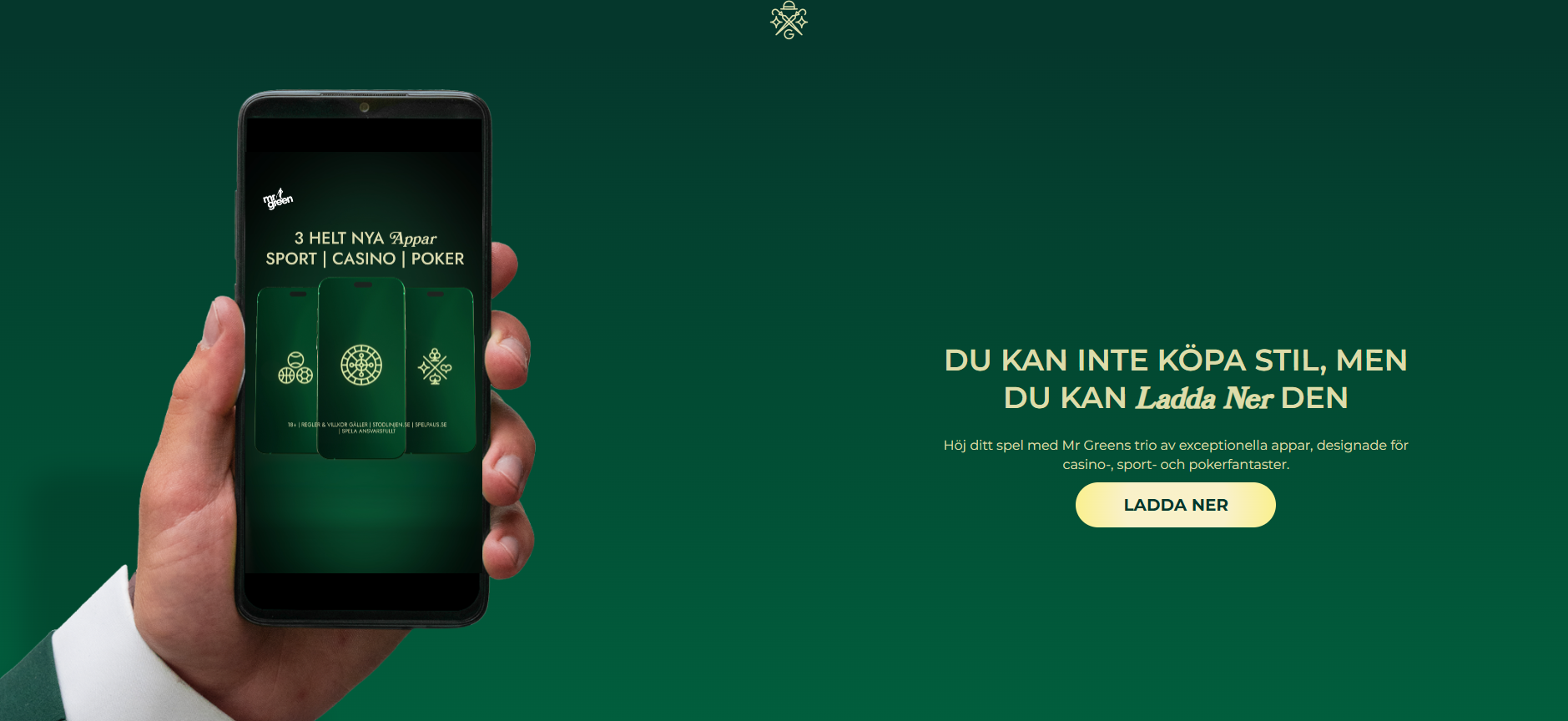 Mr Greens appar för casino, sport och poker.