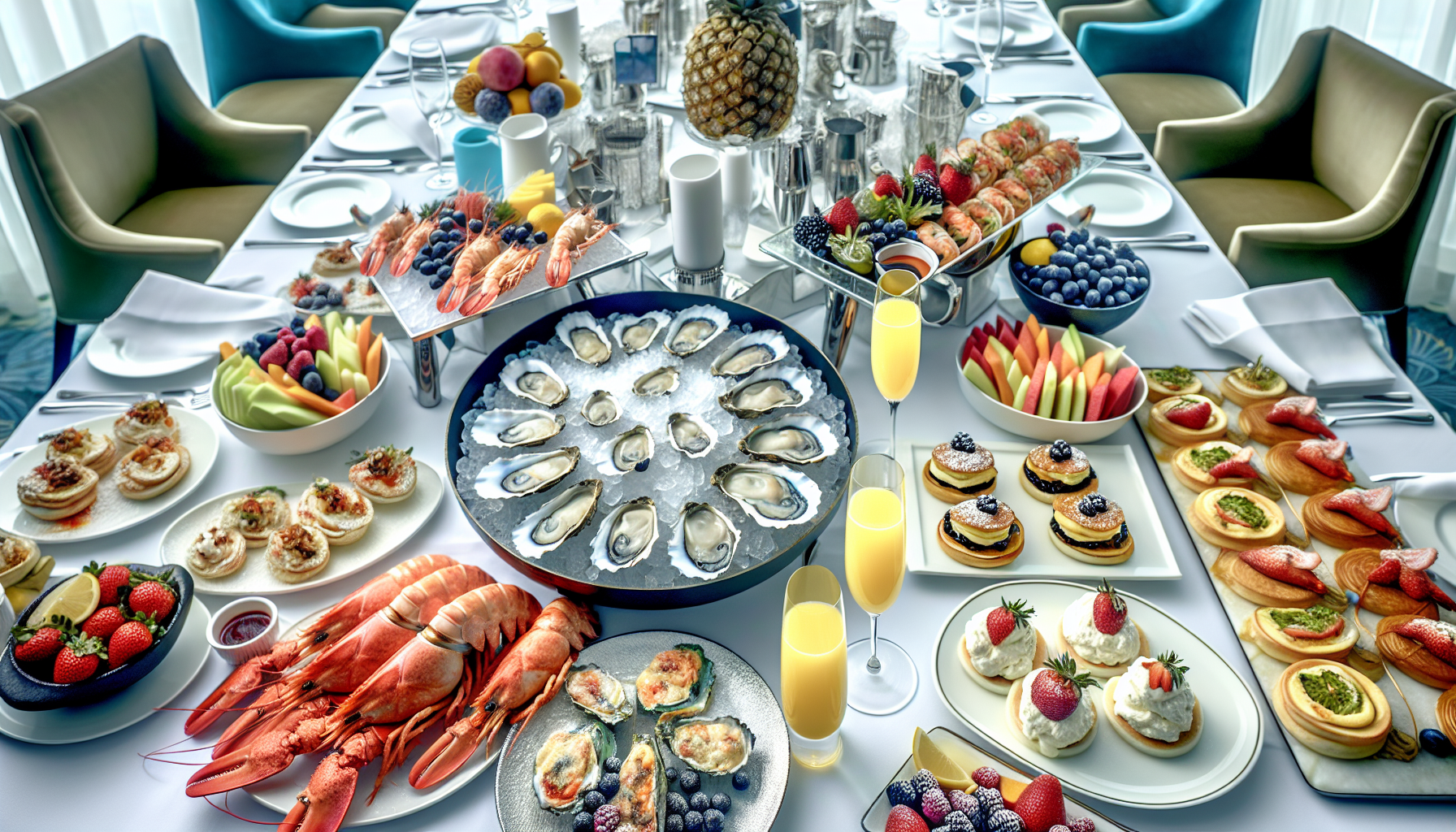 A delectable spread of fresh seafood and brunch delicacies
