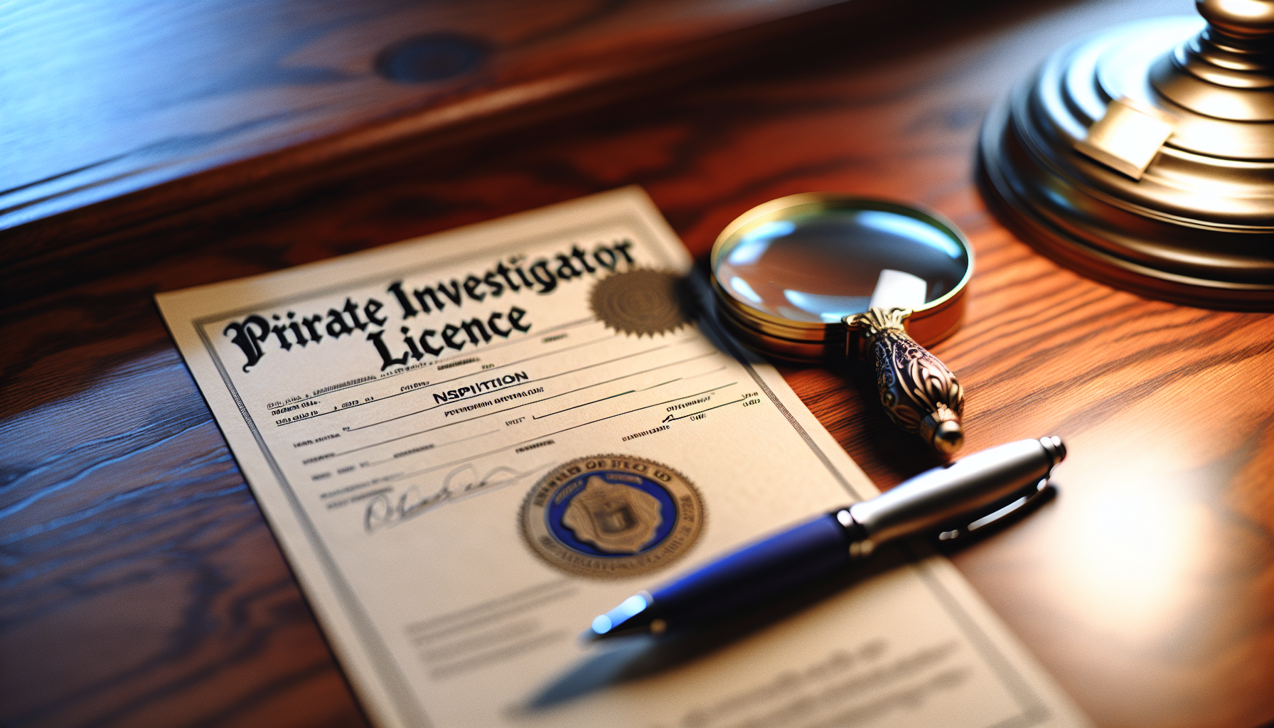 Private investigator license document on a desk