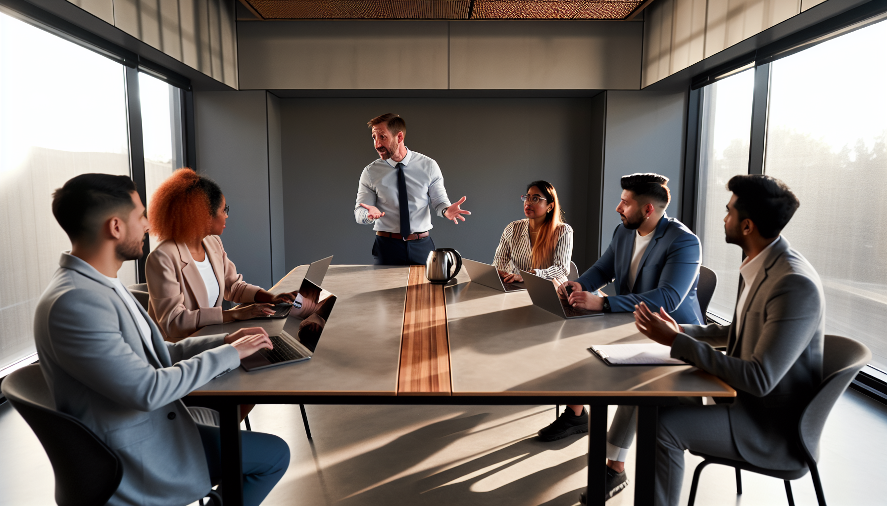 Photo of a team meeting with engaged employees