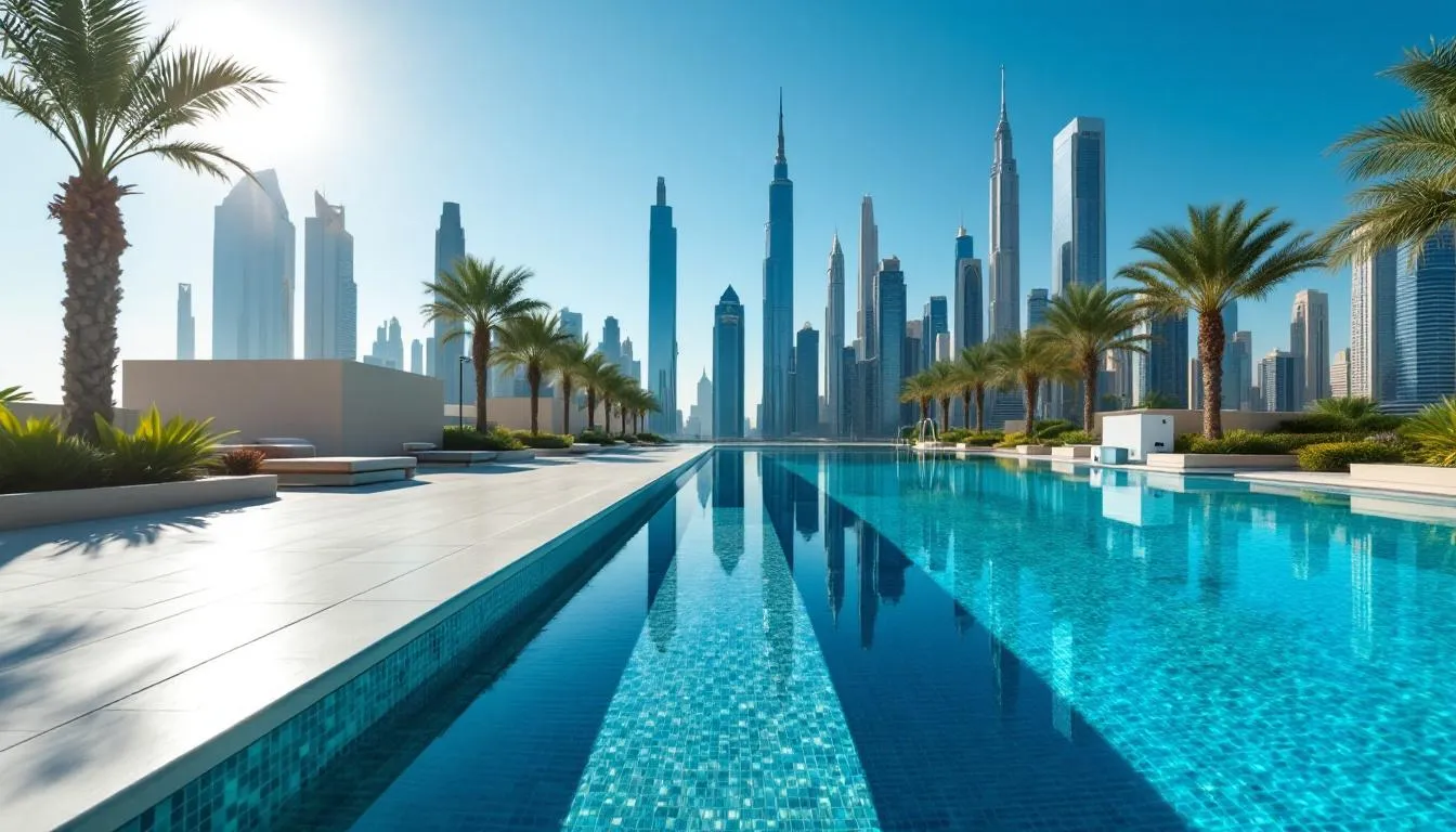A well maintained swimming pool in Dubai showcasing the importance of swimming pool maintenance.