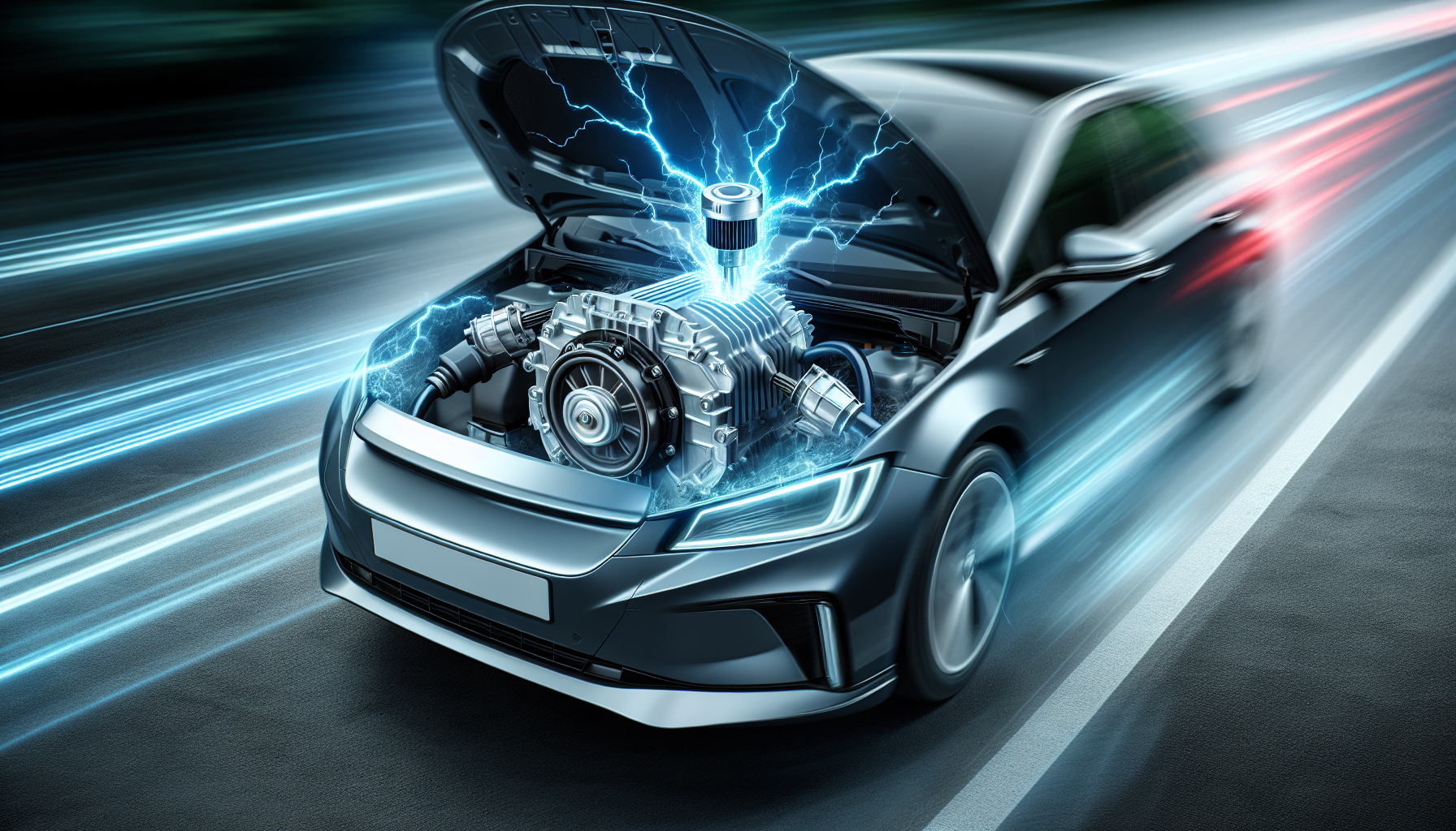 Illustration of an electric motor powering an electric car