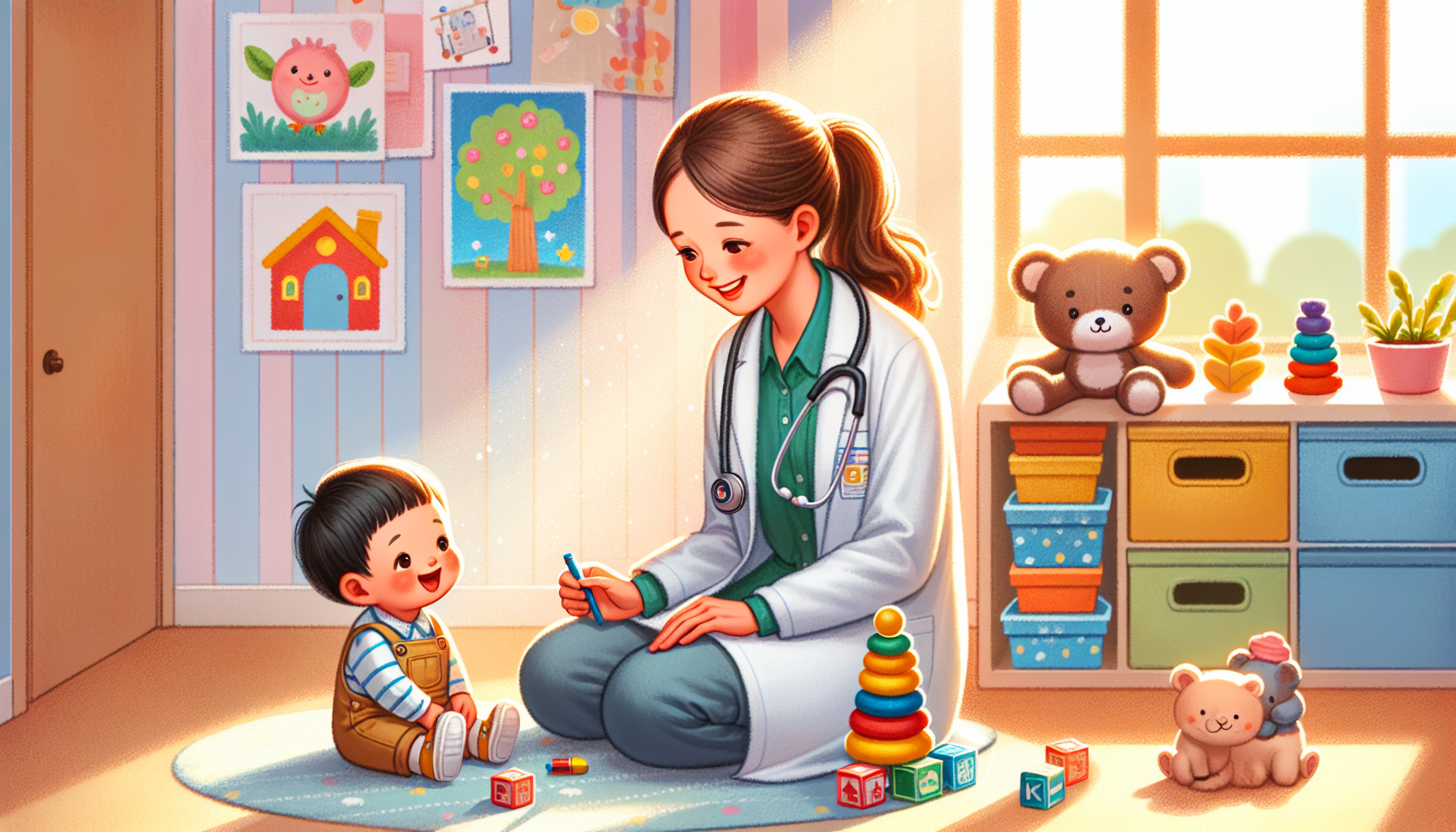 An illustration of a child undergoing developmental screening.