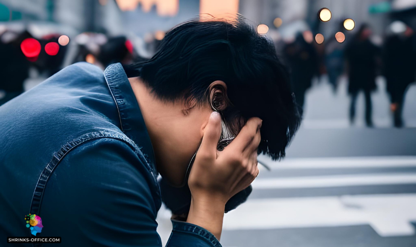 A man experiencing extreme emotions and hold his face in his hands