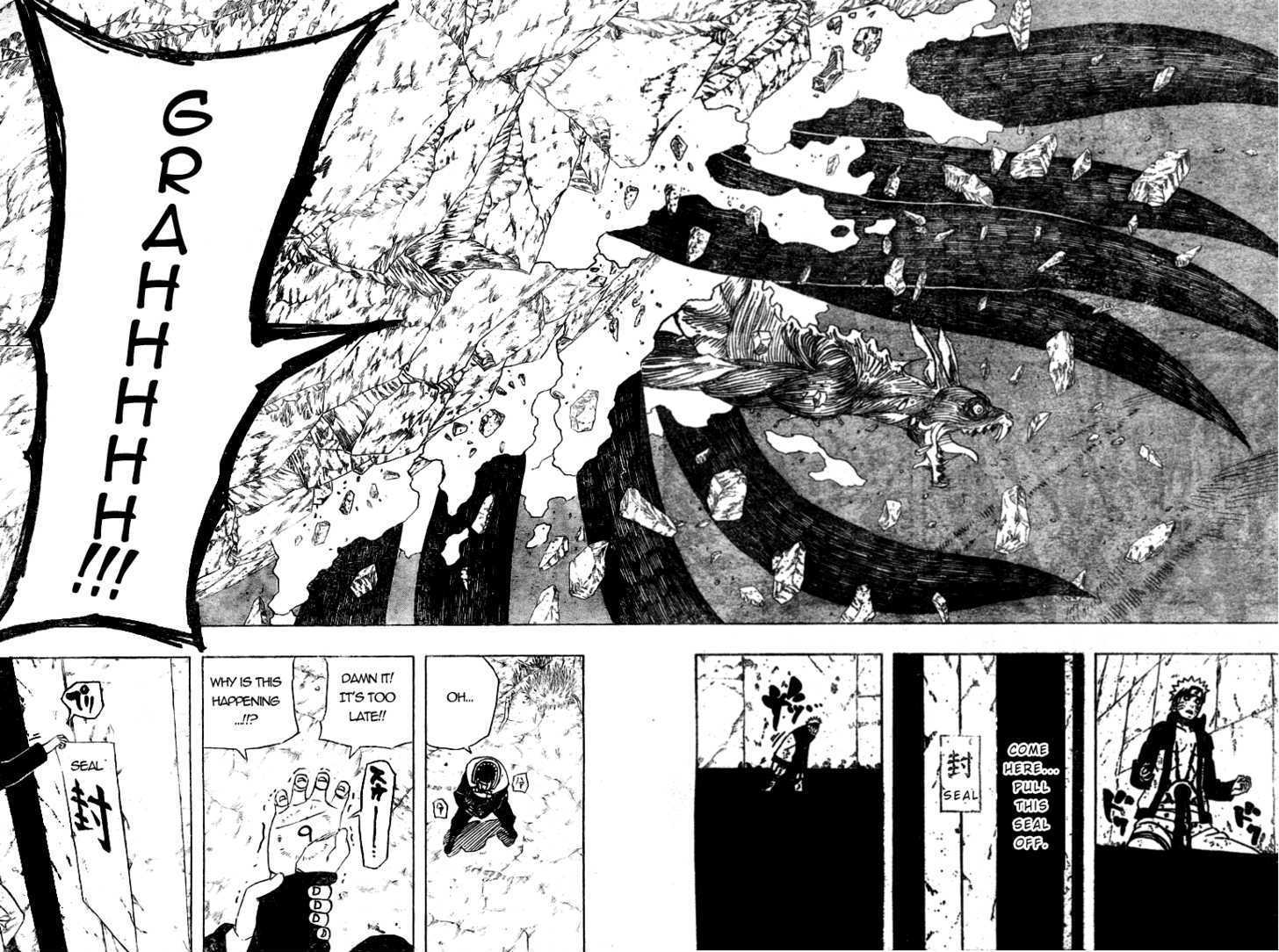 Naruto's eight tail transformation as naruto panel manga