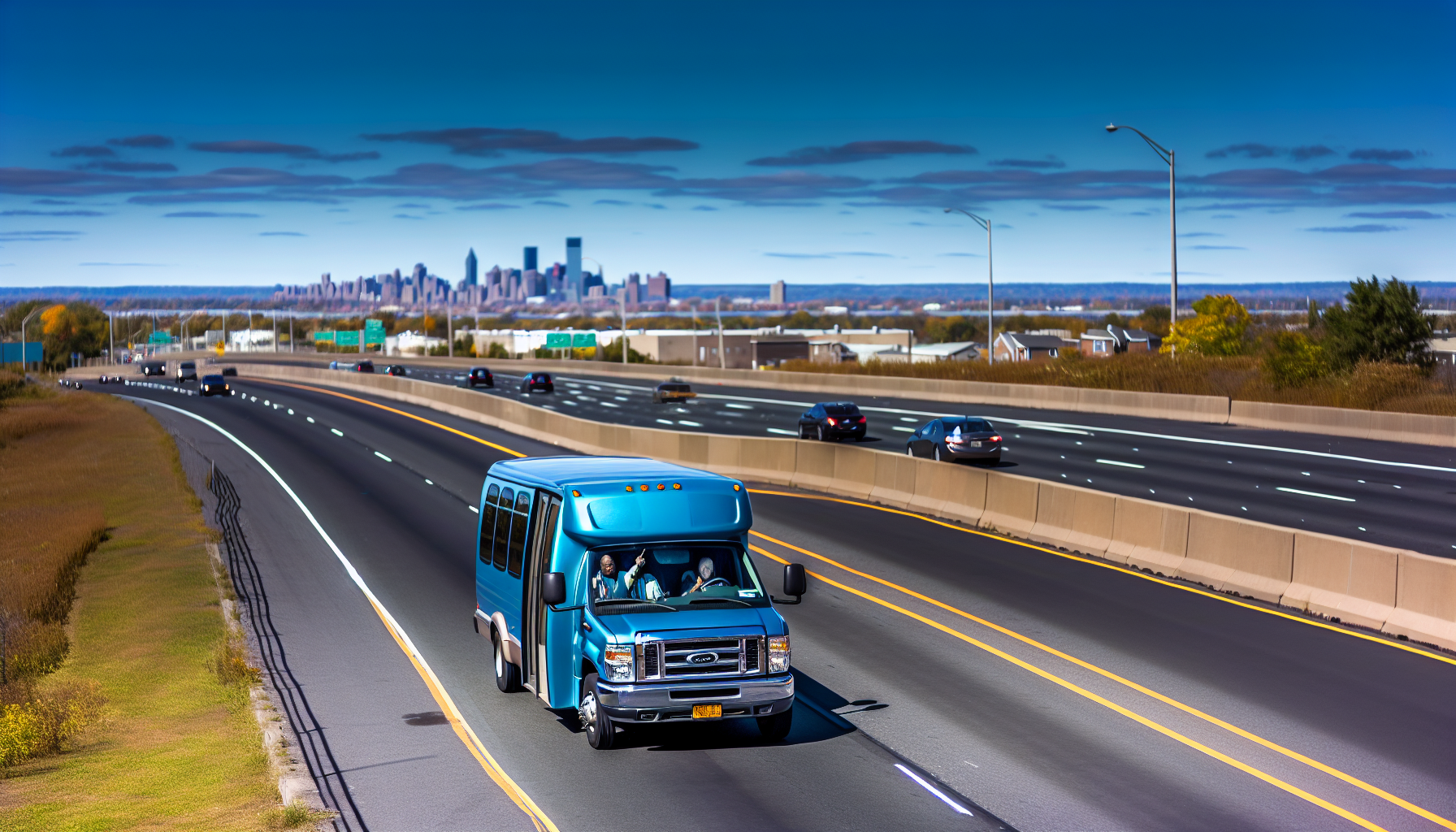 A shuttle van traveling from Kingston, NY to Newark Liberty International Airport