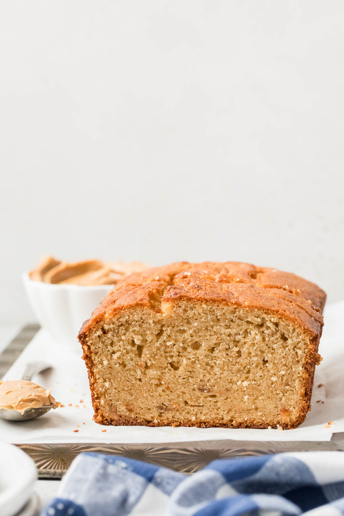 peanut butter quick bread on parchment paper