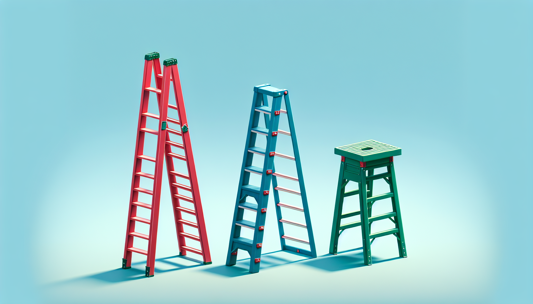 Various types of ladders inhibiting ladder safety tips. 