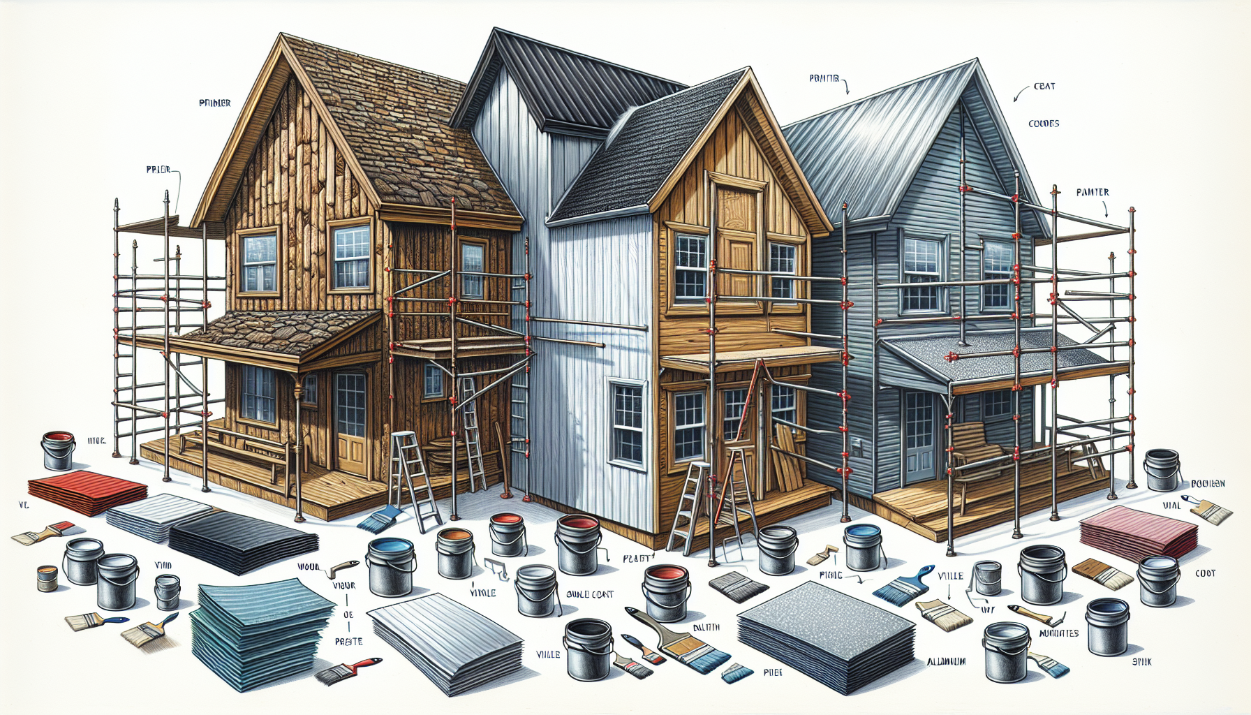 Illustration of different types of siding materials