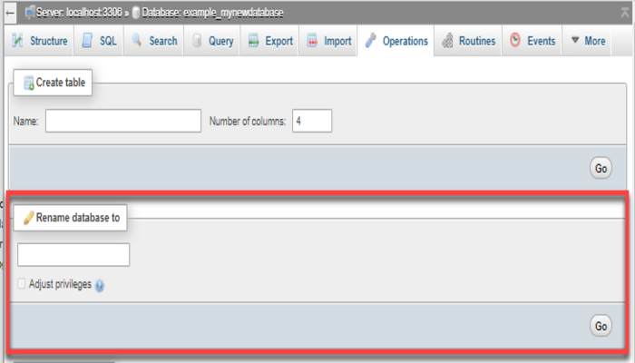 phpMyAdmin database rename