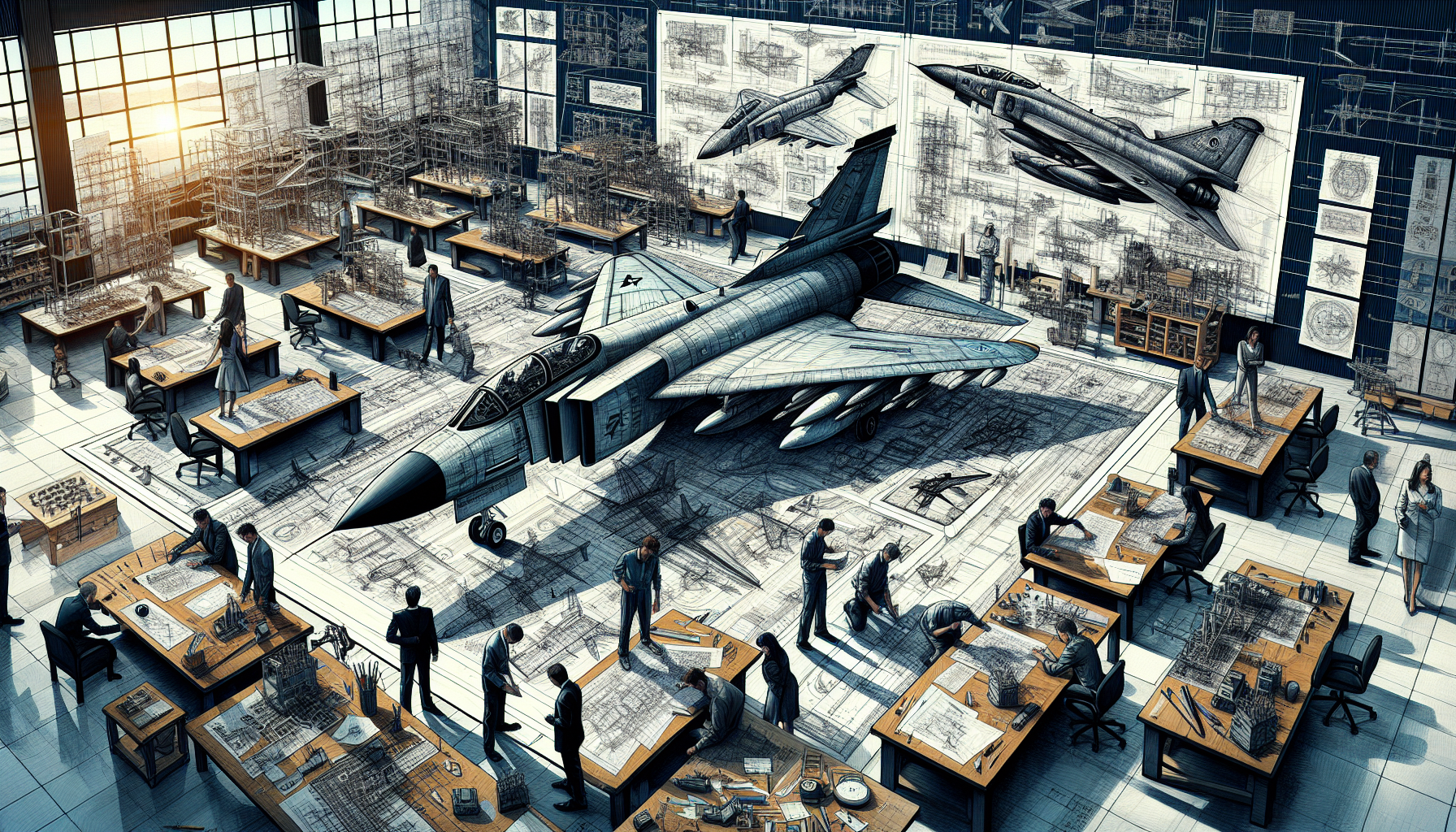 An illustration of the design process of the F-4 Phantom II aircraft.