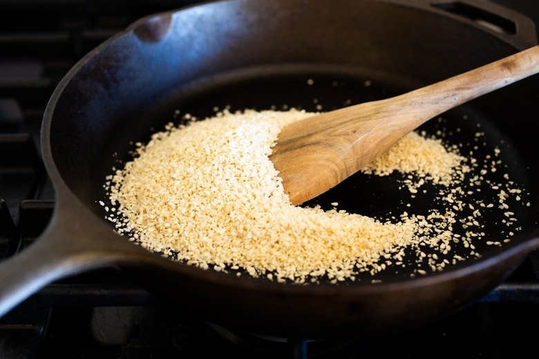 Sesame seeds in a pan