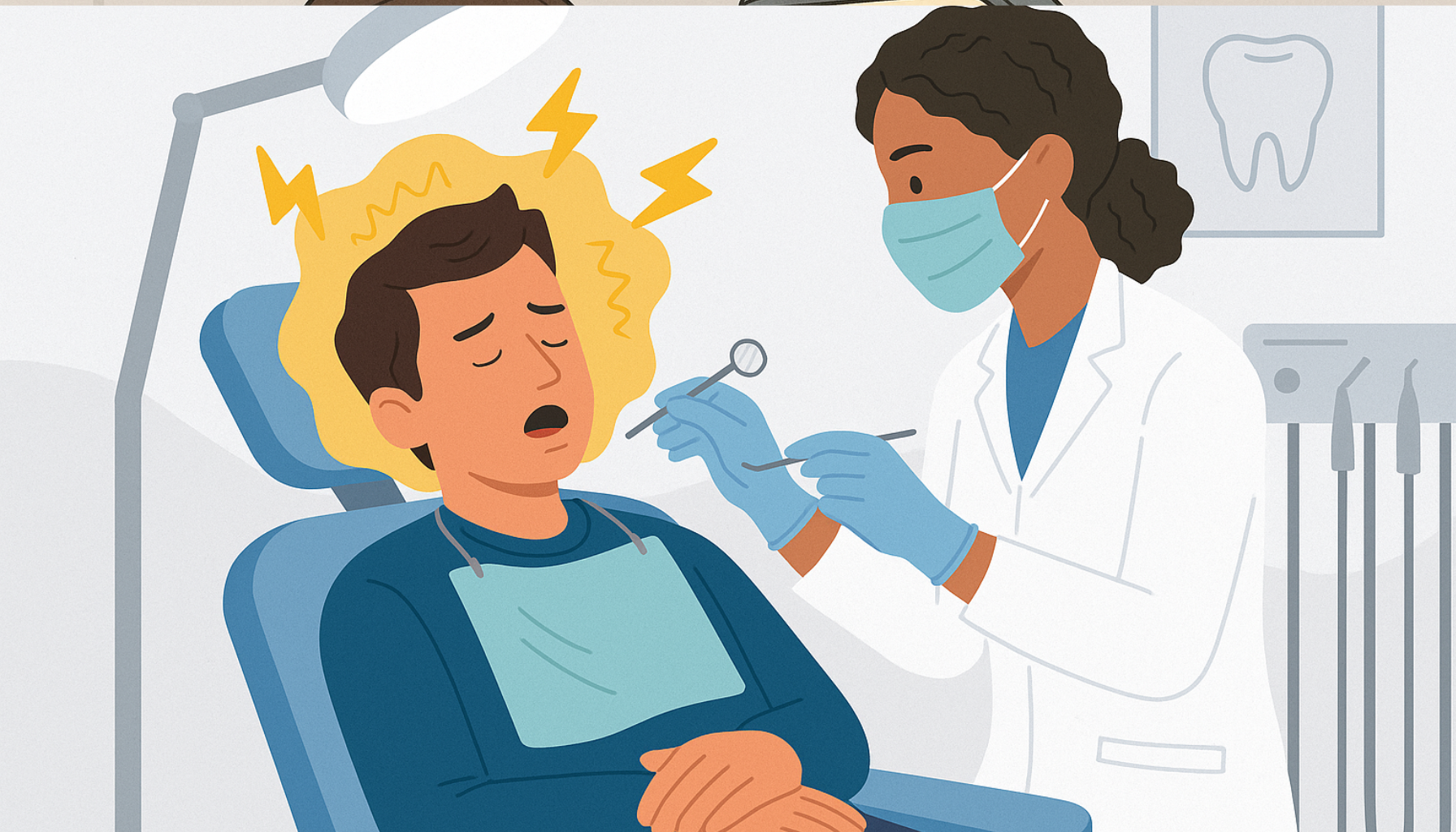 Tannlege behandler pasient med epilepsi i tannlegestol, fokus på trygghet og tilpasning under behandlingen.
