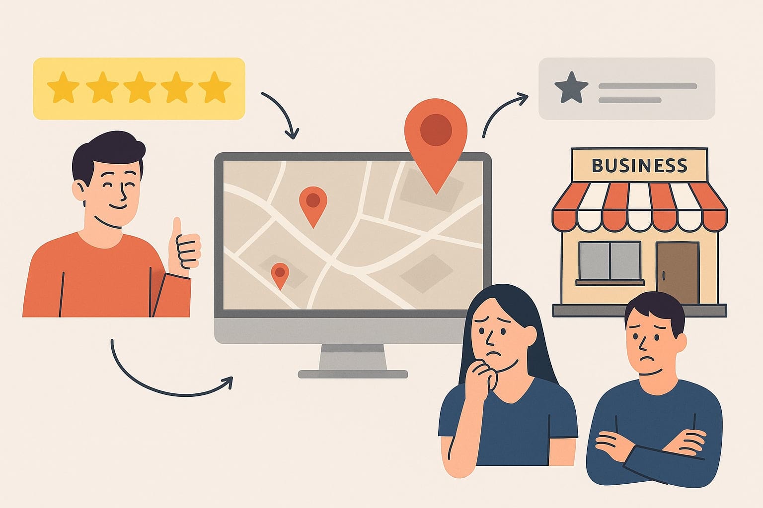 Visual funnel showing how online reviews affect purchase decisions.