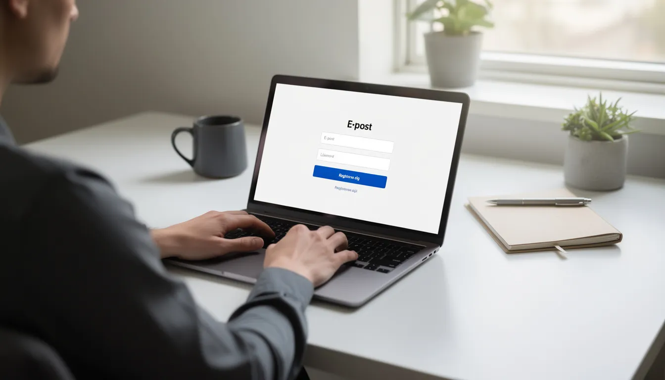En person sitter vid en laptop och registrerar sig på en webbplats, antagligen för att ta del av bonusar utan insättning som erbjuds för nya kunder. I bakgrunden finns en mjuk och koncentrerad atmosfär som antyder att personen är intresserad av att spela ansvarsfullt.