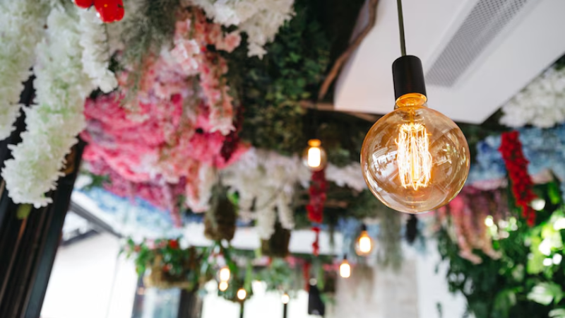 E26 in a ceiling fixture of a flower shop