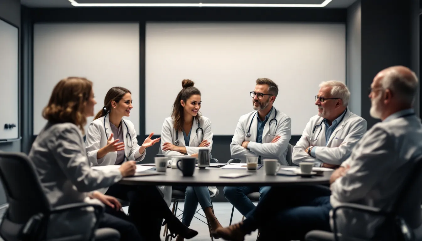 Un groupe de médecins discutant des pathologies associées au TDAH.