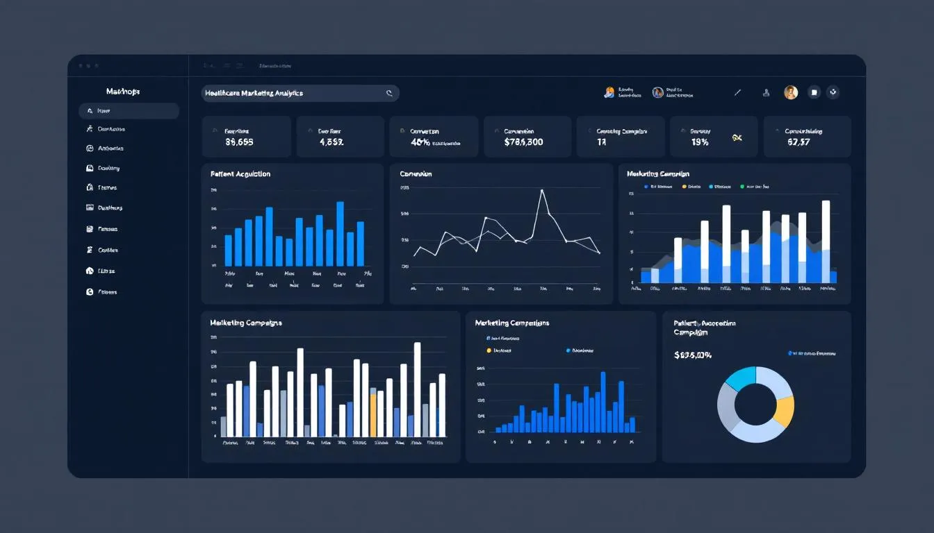 The image depicts a digital dashboard showcasing healthcare marketing analytics, featuring graphs and metrics that highlight patient acquisition and engagement strategies utilized by healthcare marketing agencies. This visual representation emphasizes the importance of data-driven decision-making in the healthcare industry to enhance patient growth and optimize marketing efforts. The image depicts a digital dashboard showcasing healthcare marketing analytics, featuring graphs and metrics that highlight patient acquisition and engagement strategies utilized by healthcare marketing agencies. This visual representation emphasizes the importance of data-driven decision-making in the healthcare industry to enhance patient growth and optimize marketing efforts.