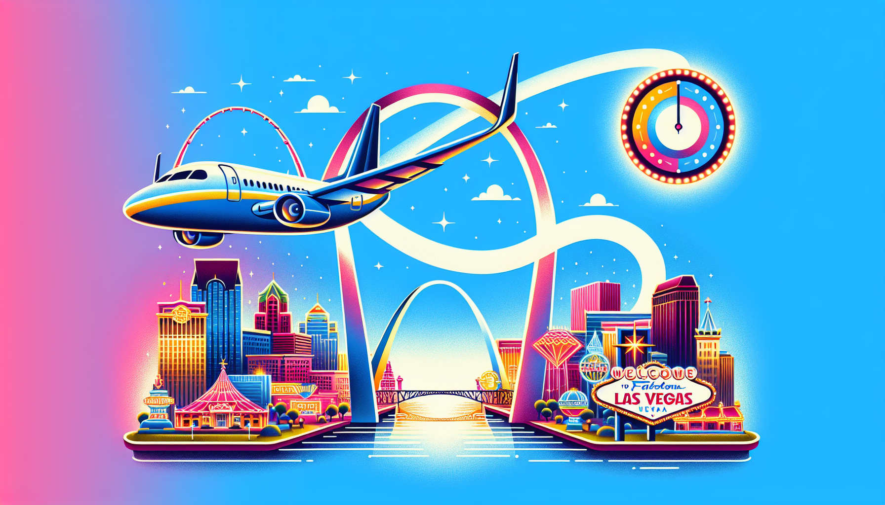 Illustration showing the average flight time from St. Louis to Las Vegas.