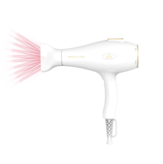Introducing the ROC One Touch Infrared Hair Dryer in White. This innovative hair dryer features one-touch controls and infrared technology for efficient and gentle drying. 