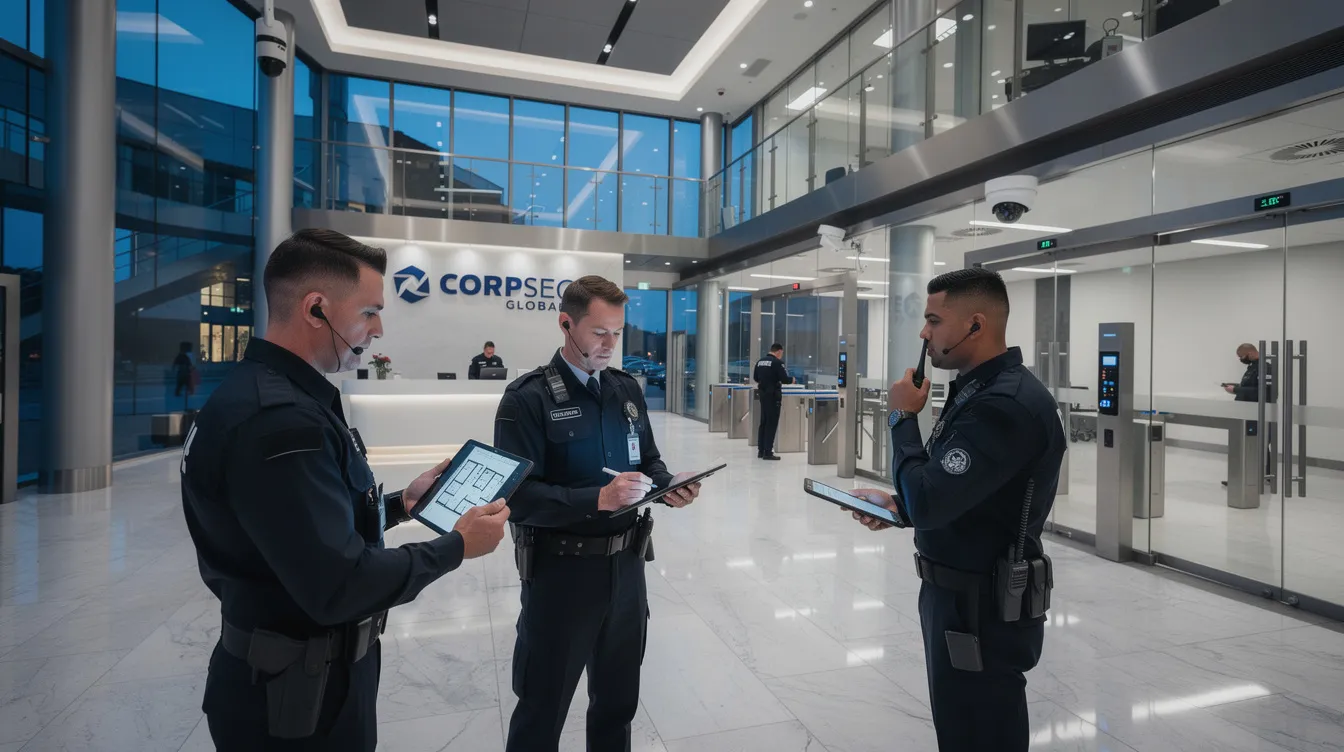 A security team of close protection officers is conducting advance reconnaissance at a corporate venue, assessing potential threats and implementing security measures to ensure the safety of high-profile clients. Their extensive expertise in personal protection and protective surveillance highlights their commitment to providing tailored solutions for effective risk assessment and conflict management.
