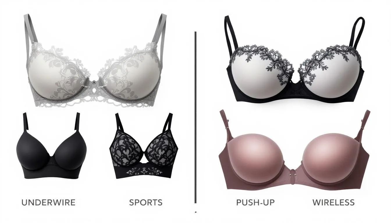 A selection of different bra styles suitable for 36DD and 38D sizes.