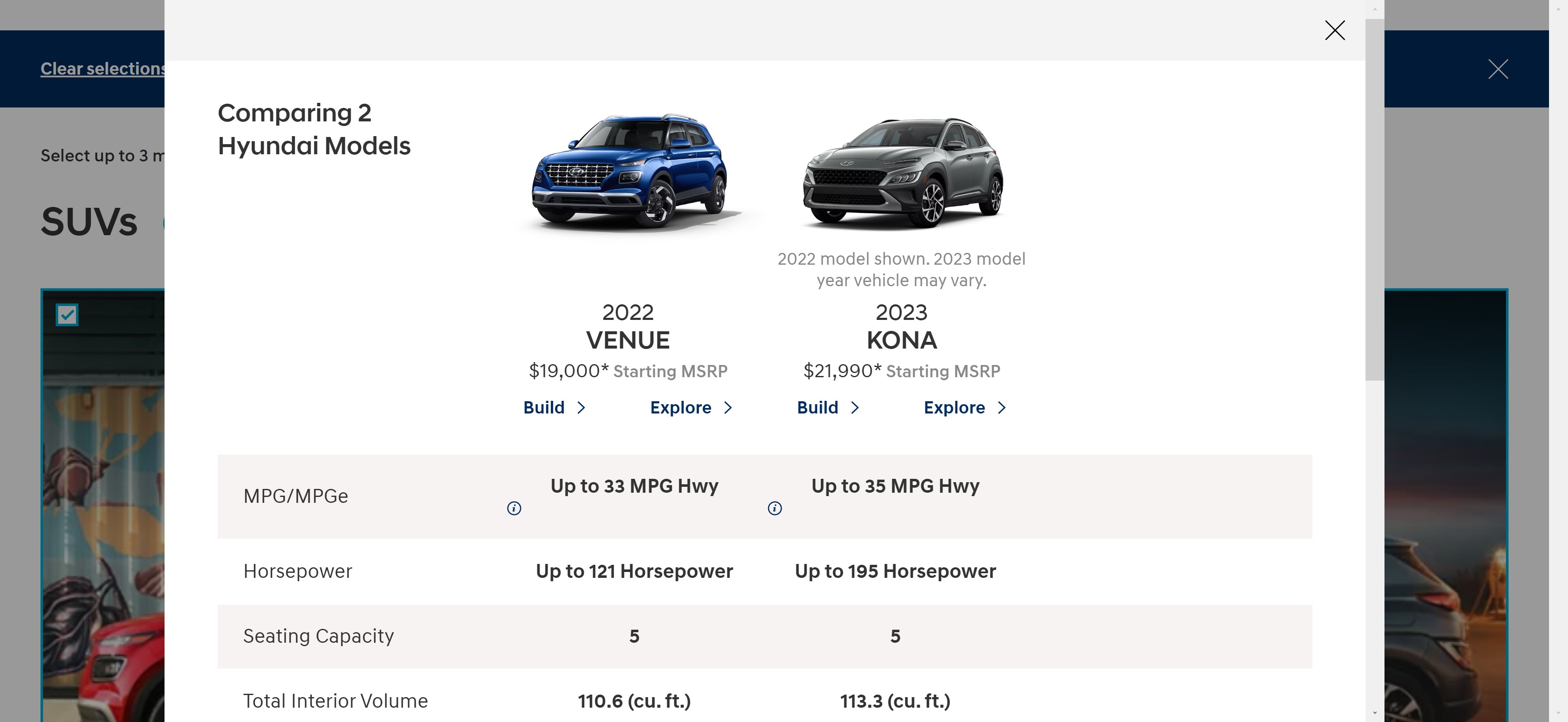 Hyundai vehicle model comparison