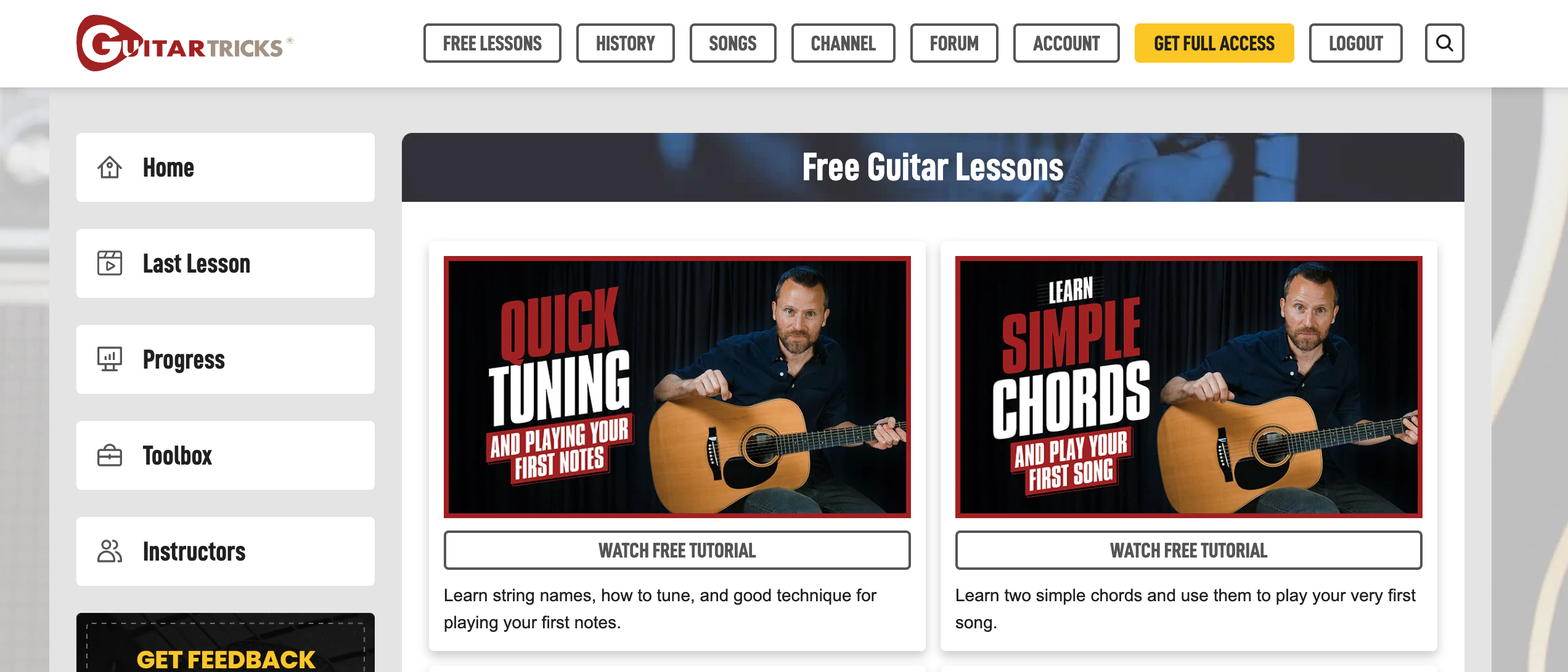 A screenshot from GuitarTricks.