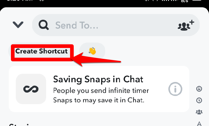 Image showing the create shortcut option on Snapchat