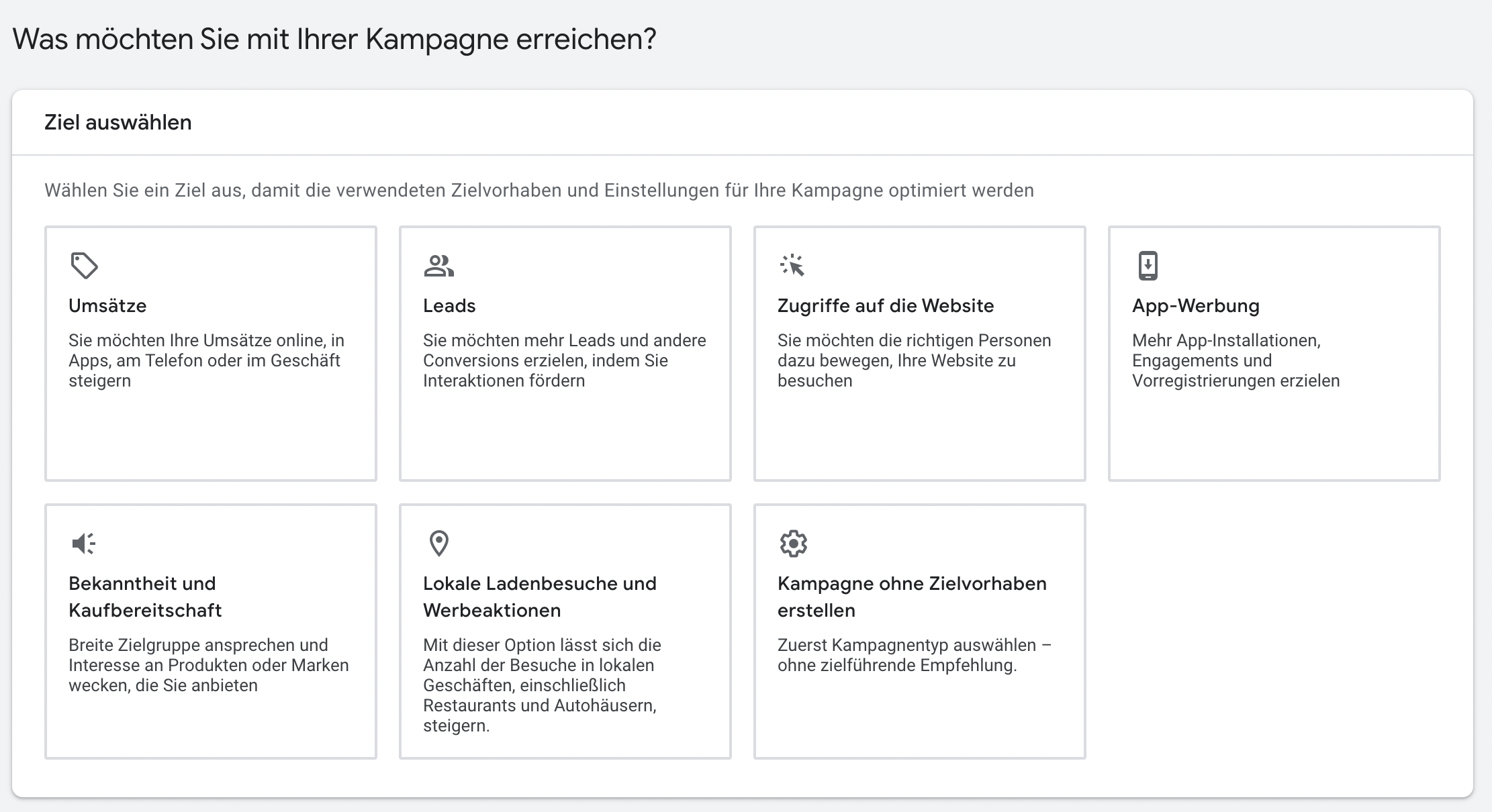 In der Google Ads Kampagne kannst du die Ziele festlegen