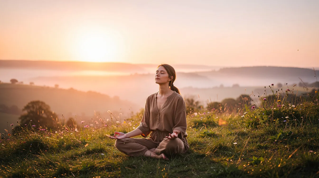 A person is practicing breathwork outdoors on a hillside at sunrise, surrounded by nature, with a relaxed posture that reflects mindfulness and self-awareness. This serene setting embodies personal growth and emotional intelligence, highlighting the importance of mental well-being and stress management in both personal and professional life. A person is practicing breathwork outdoors on a hillside at sunrise, surrounded by nature, with a relaxed posture that reflects mindfulness and self-awareness. This serene setting embodies personal growth and emotional intelligence, highlighting the importance of mental well-being and stress management in both personal and professional life.