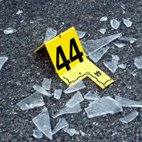A photograph showing evidence at a truck accident scene.