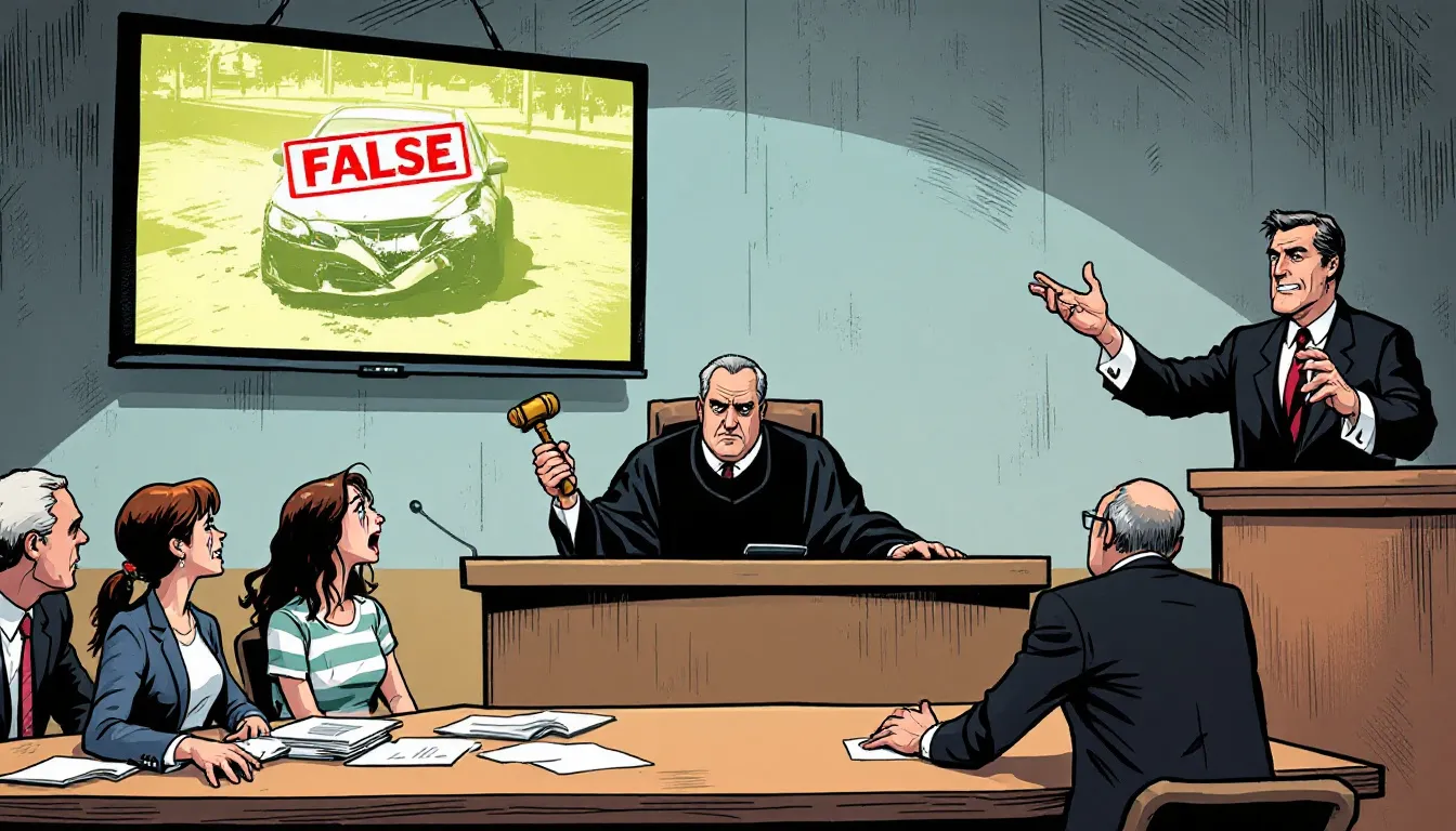 An illustration depicting the consequences of making false statements about a car accident.