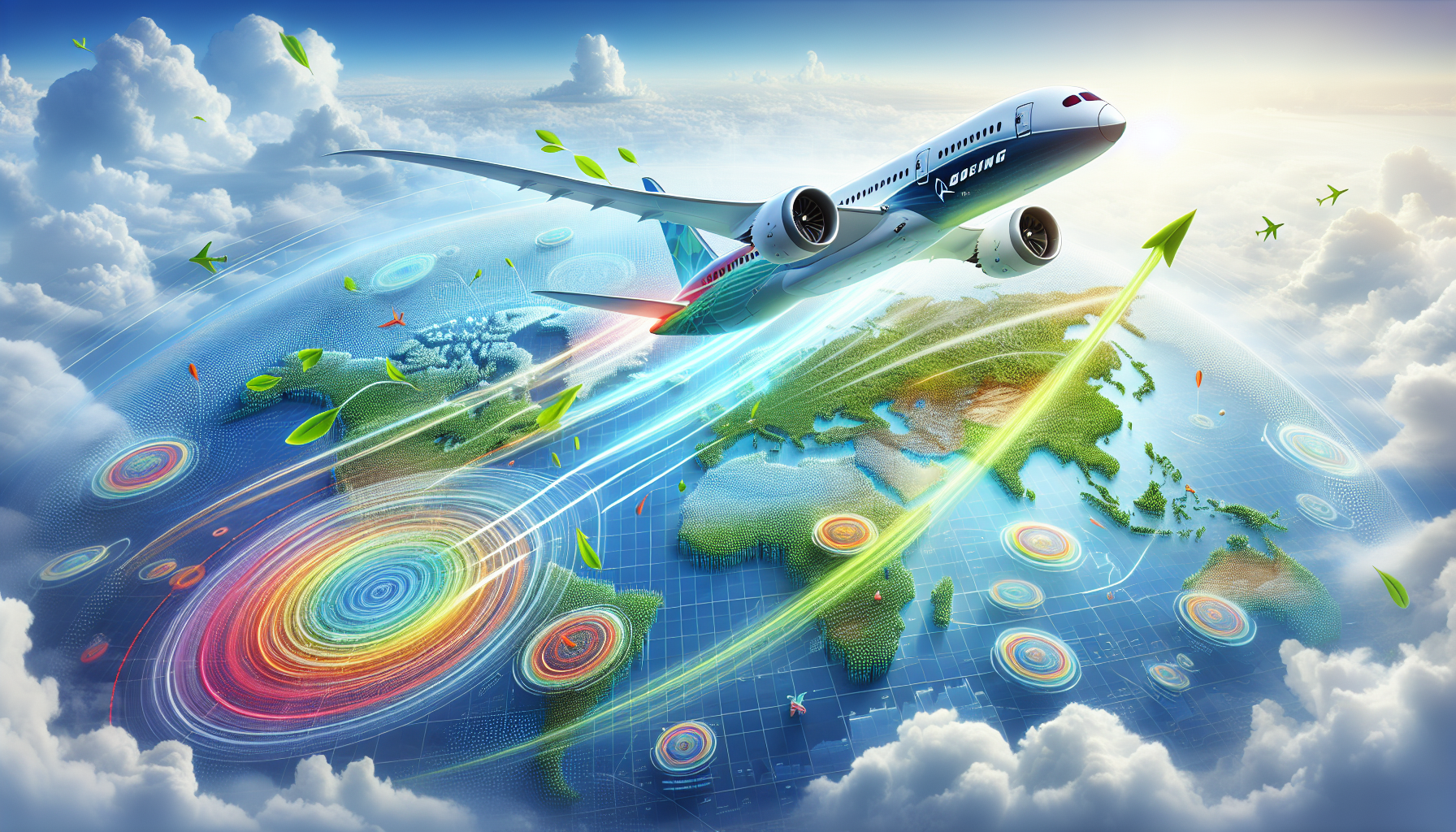 A conceptual image depicting the operational performance of the Boeing 787 Dreamliner.