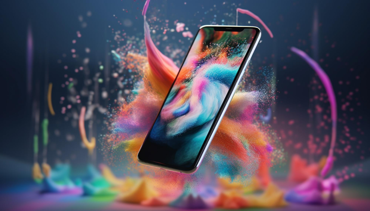 An image of a smartphone with emojis and social media icons.