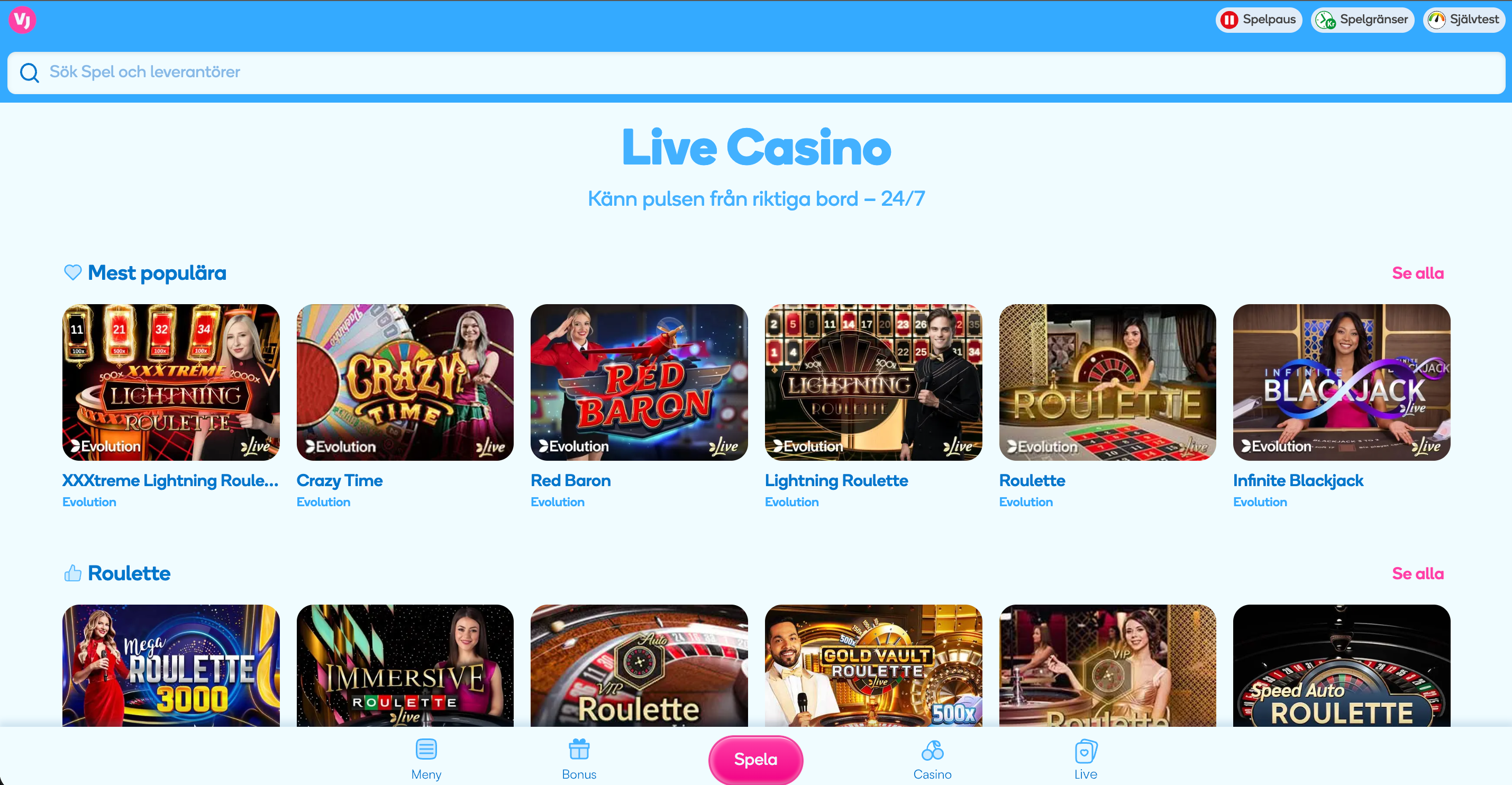 vera johns live casino