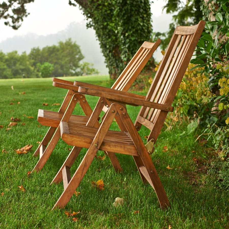 Teak outdoor furniture set with coffee table and chairs