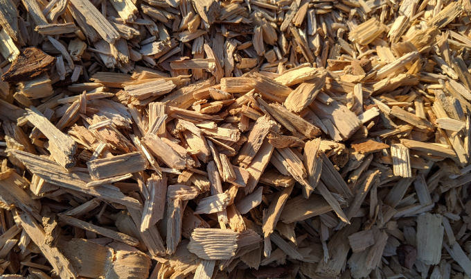 A pile of wood chips. 