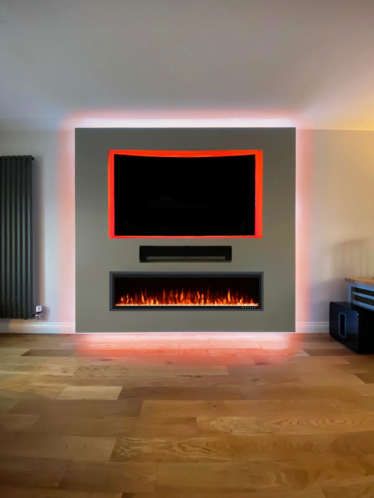 An illustration showing different styles of 50 inch electric fireplaces to choose from.