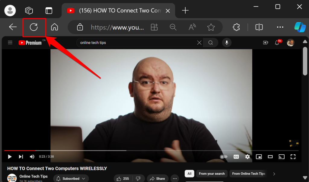 Steps to refresh YouTube in a web browser