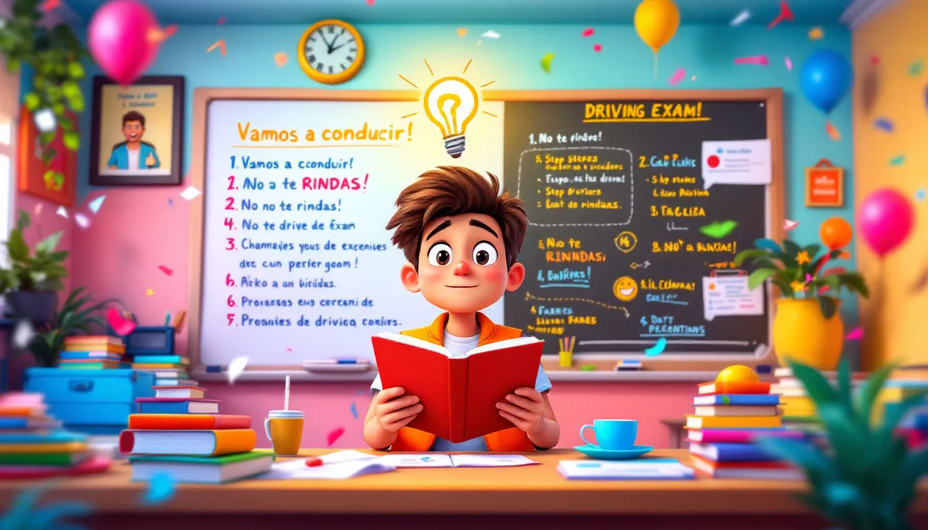 Consejos para aprobar los exámenes de conducir, con un estudiante estudiando.