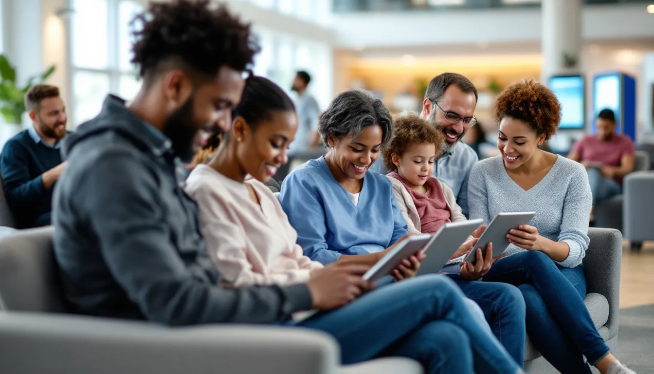 In this image, individuals of various ages and backgrounds are depicted using different digital devices, such as smartphones and tablets, to access health information, emphasizing the importance of digital literacy in improving health. This scene highlights the ongoing efforts to enhance public health knowledge across diverse communities and cultural contexts, particularly in the face of challenges like infectious disease outbreaks and global health crises.