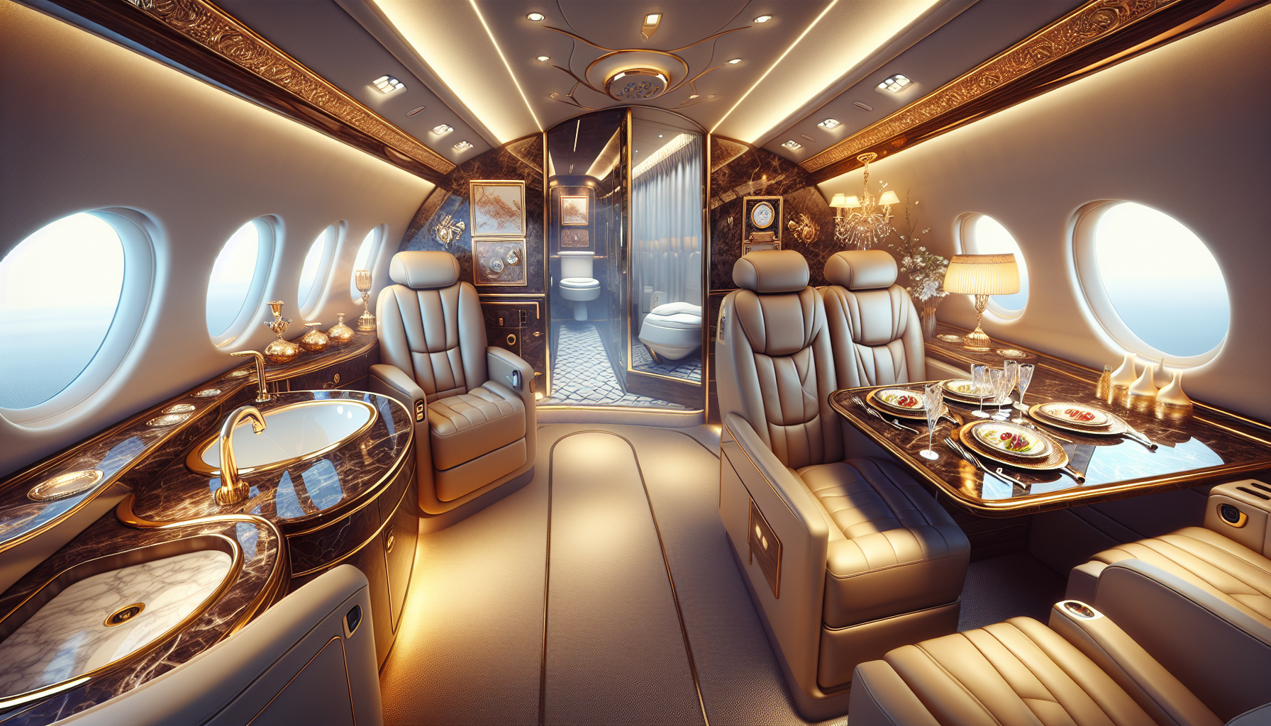 Illustration of personalized onboard amenities in a private jet