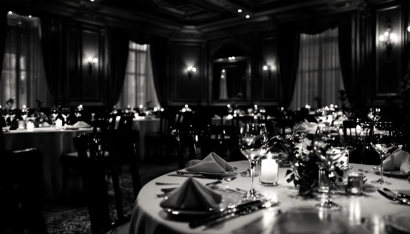 An elegant private dining room setup for a special occasion.